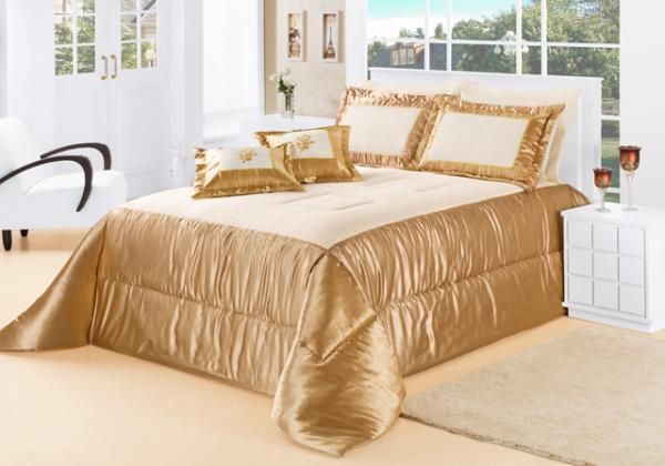 Kit Arezzo Cobre Leito Casal Queen 9 Peças Ouro - V.E